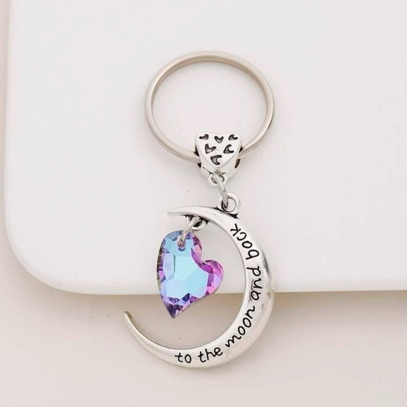 Floating Crystal Heart and Moon Keychain - Picture 2 of 3